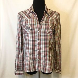 Aeropostale Plaid Button Down Shirt Pearl Snap - L